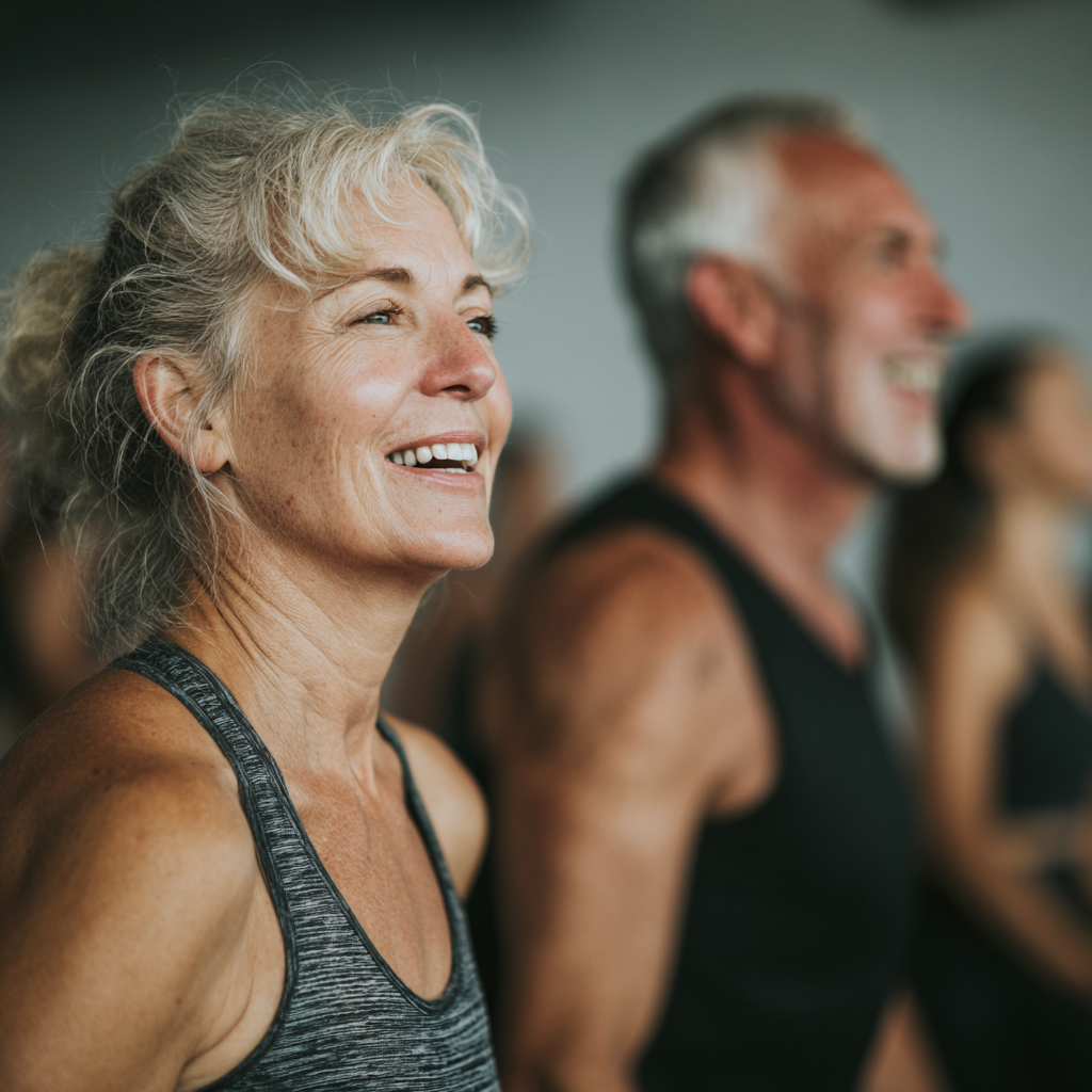 Mature adults engaged in professional fitness training session